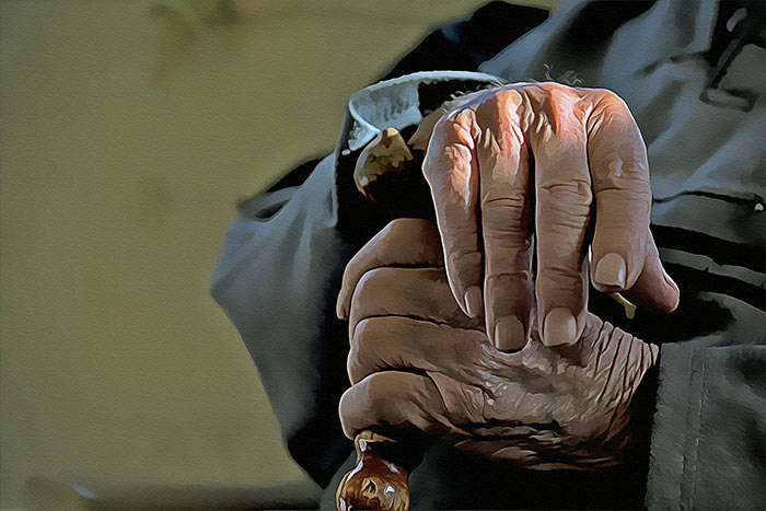 Wrinkled hands of an old man